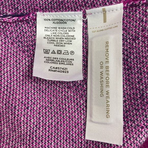 LOFT Argyle Sweater Puff Sleeve Heart Detail 100% Cotton Pullover Purple Pink M - Picture 8 of 9